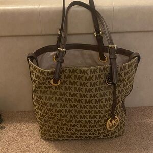 Michael Kors Brown and Tan MK Monogram Tote